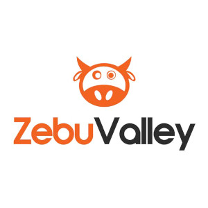 Logomarca da empresa Zebu Valley, desenho de um rosto arredondado de uma vaca na cor laranja, 